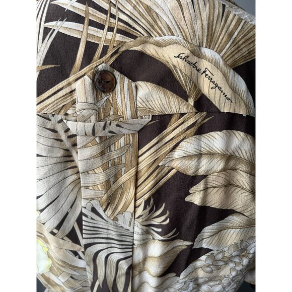 Salvatore Ferragamo Safari Logo Sheered Tan Brown Belted Maxi dress EEUC US14/42 - Picture 6 of 15